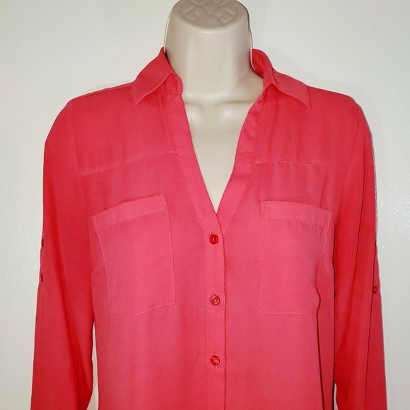 Express Womans Xsmall Blouse Pink Sheer Long - Picture 2 of 8